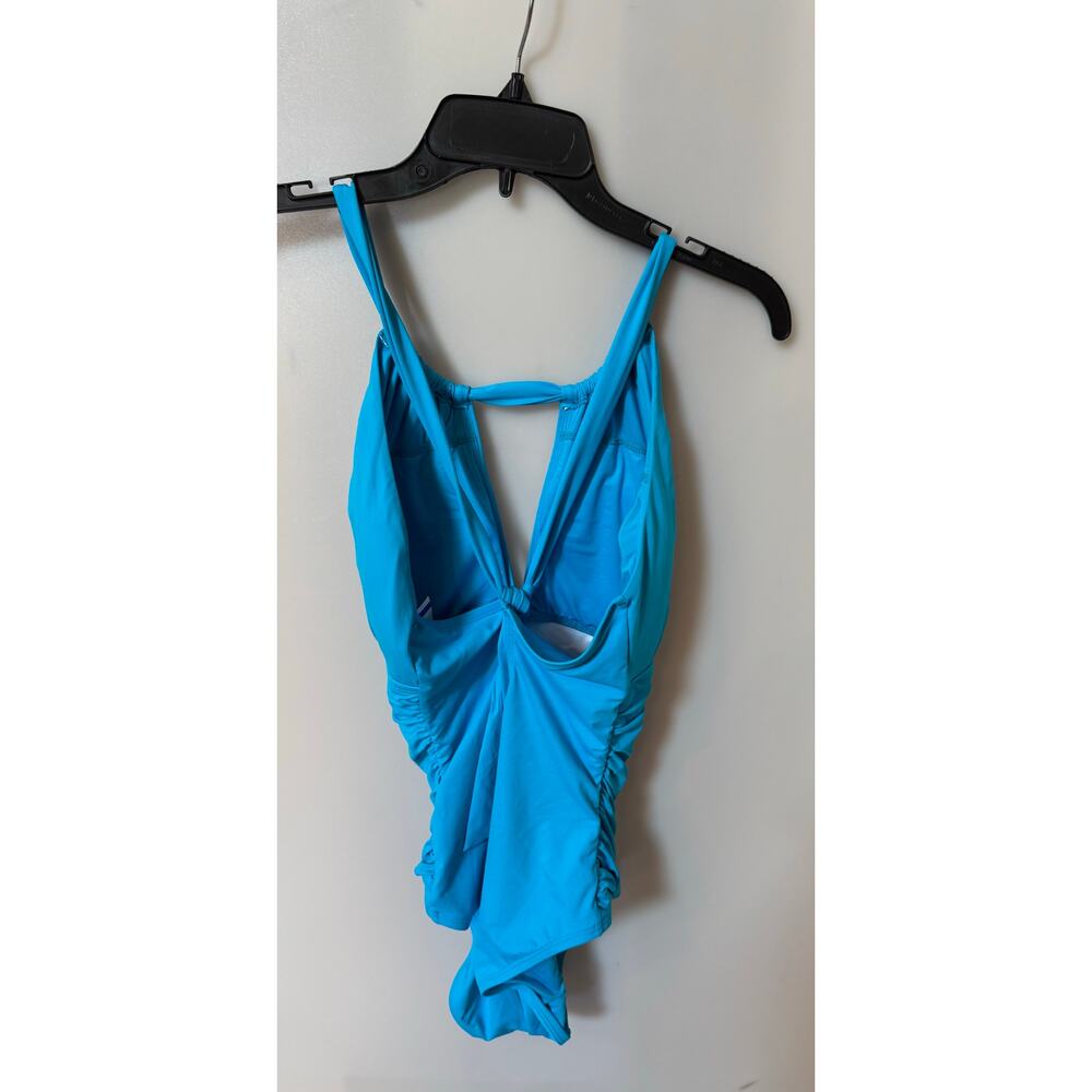 LA BLANCA Island Goddess High Neck Keyhole One Piece blue size 16 NWOT - Picture 3 of 6